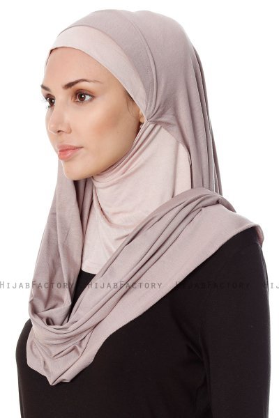 Naz - Steingrau & Altrosa Praktisch Fertig Hijab - Ecardin