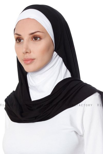 Naz - Schwarz & Weiß Praktisch Fertig Hijab - Ecardin