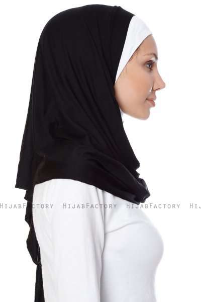 Naz - Schwarz & Weiß Praktisch Fertig Hijab - Ecardin