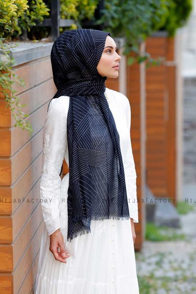 Nija - Schwarz Gemustertes Hijab - Sal Evi