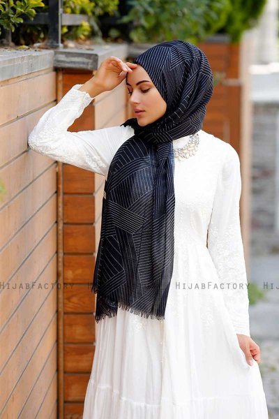 Nija - Schwarz Gemustertes Hijab - Sal Evi