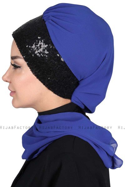 Olga - Blau & Schwarz Praktisch Hijab