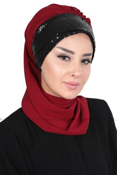 Olga - Bordeaux & Schwarz Praktisch Hijab