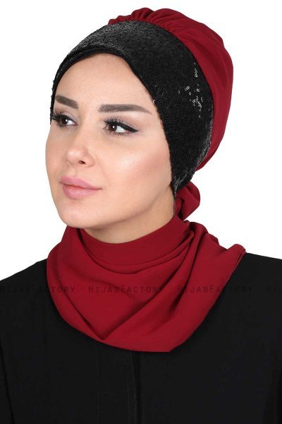 Olga - Bordeaux & Schwarz Praktisch Hijab