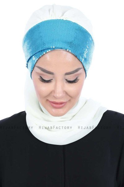 Olga - Offwhite & Blau Praktisch Hijab