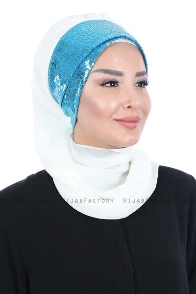 Olga - Offwhite & Blau Praktisch Hijab