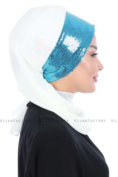 Olga - Offwhite & Blau Praktisch Hijab