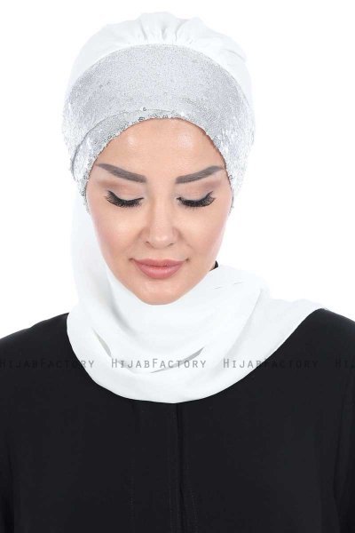 Olga - Offwhite & Silber Praktisch Hijab
