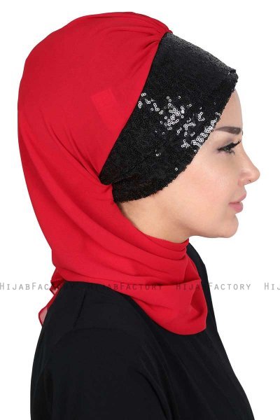 Olga - Rot & Schwarz Praktisch Hijab