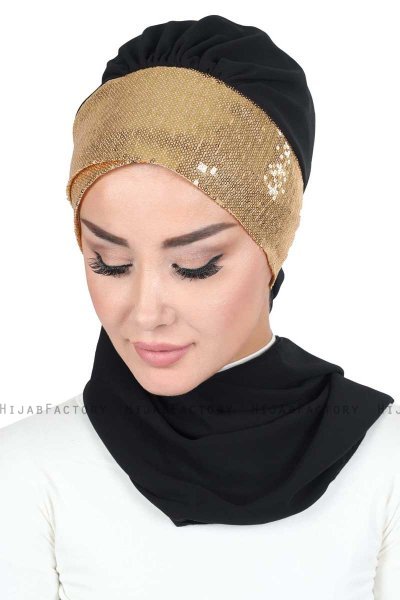 Olga - Schwarz & Gold Praktisch Hijab