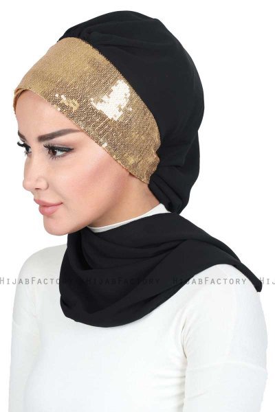 Olga - Schwarz & Gold Praktisch Hijab