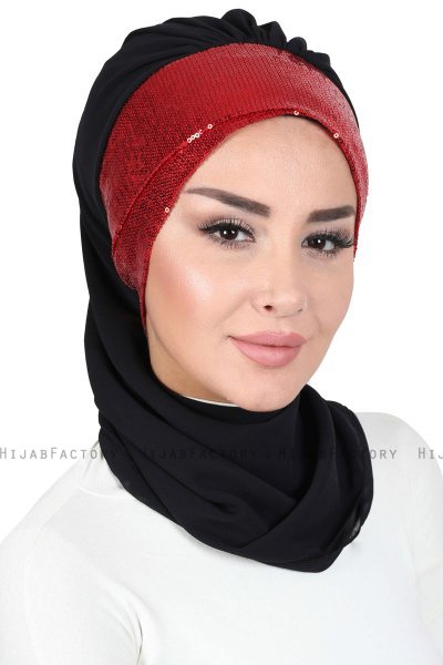 Olga - Schwarz & Rot Praktisch Hijab