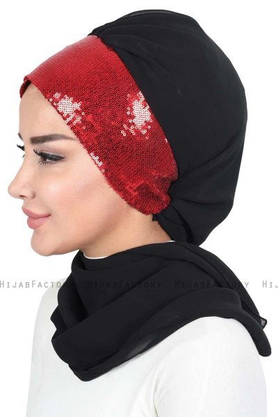 Olga - Schwarz & Rot Praktisch Hijab