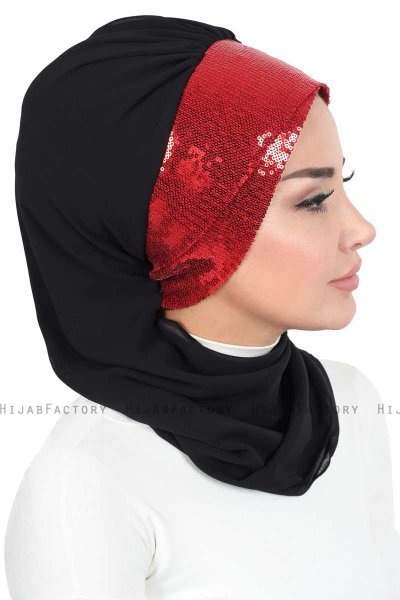 Olga - Schwarz & Rot Praktisch Hijab