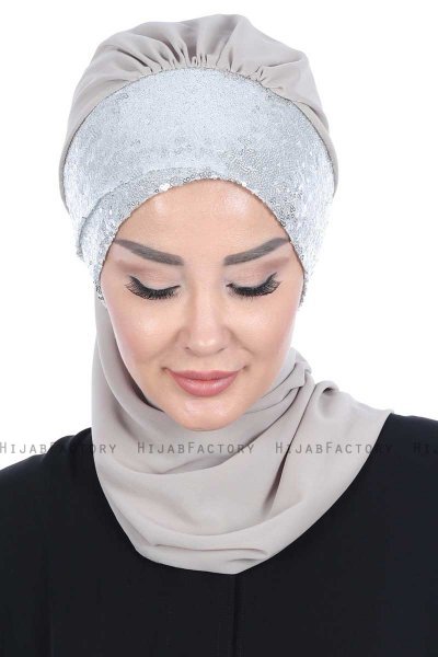 Olga - Taupe & Silber Praktisch Hijab