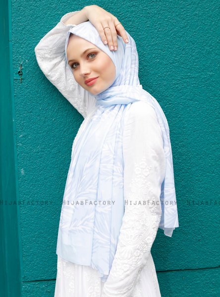 Pariza - Hellblau Gemustertes Hijab