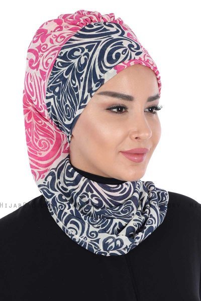 Regina - Navy Blau & Fuchsie Chiffon Instant Turban