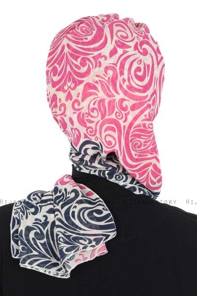 Regina - Navy Blau & Fuchsie Chiffon Instant Turban