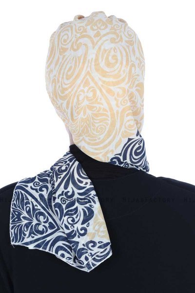 Regina - Navy Blau & Gelb Chiffon Instant Turban