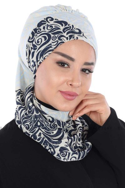 Regina - Navy Blau & Hellblau Chiffon Instant Turban