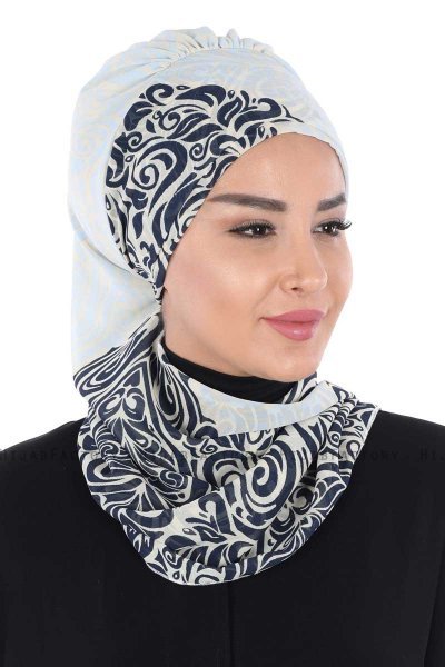 Regina - Navy Blau & Hellblau Chiffon Instant Turban