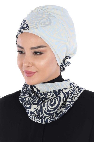 Regina - Navy Blau & Hellblau Chiffon Instant Turban