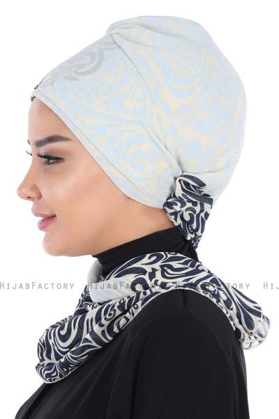 Regina - Navy Blau & Hellblau Chiffon Instant Turban