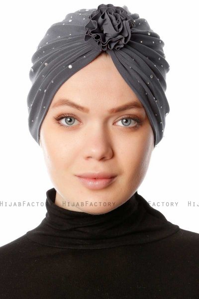 Shereen - Anthrazit Crepe Chiffon Turban - Sehr-i Sal
