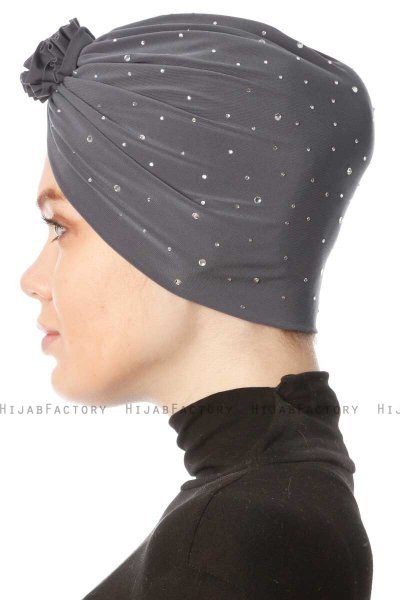 Shereen - Anthrazit Crepe Chiffon Turban - Sehr-i Sal