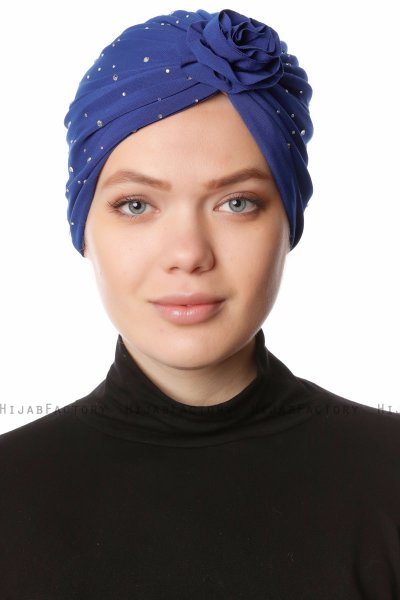 Shereen - Blau Crepe Chiffon Turban - Sehr-i Sal