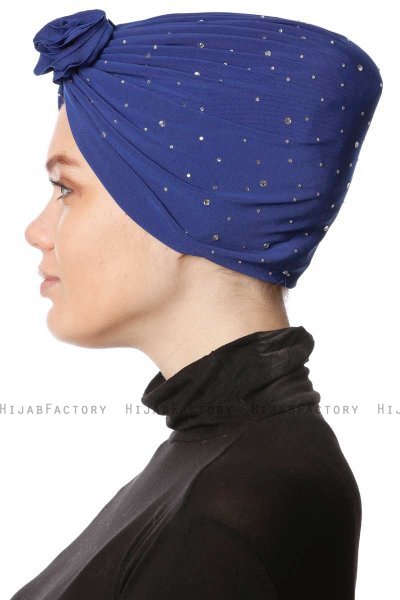 Shereen - Blau Crepe Chiffon Turban - Sehr-i Sal