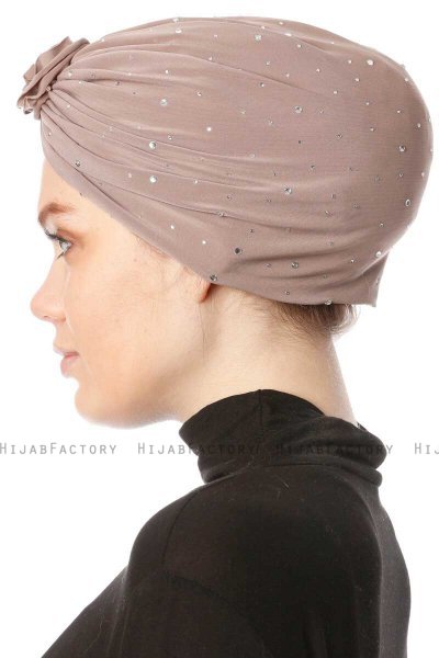 Shereen - Helltaupe Crepe Chiffon Turban - Sehr-i Sal