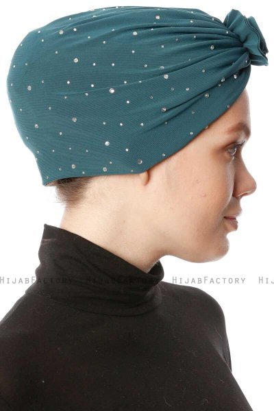 Shereen - Dunkelgrün Crepe Chiffon Turban - Sehr-i Sal
