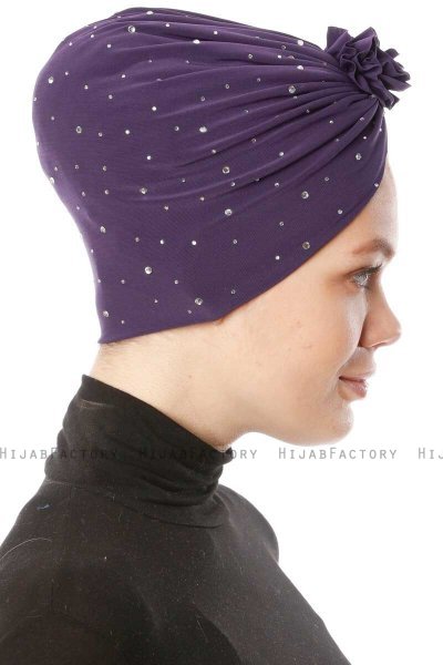 Shereen - Dunkelviolett Crepe Chiffon Turban - Sehr-i Sal