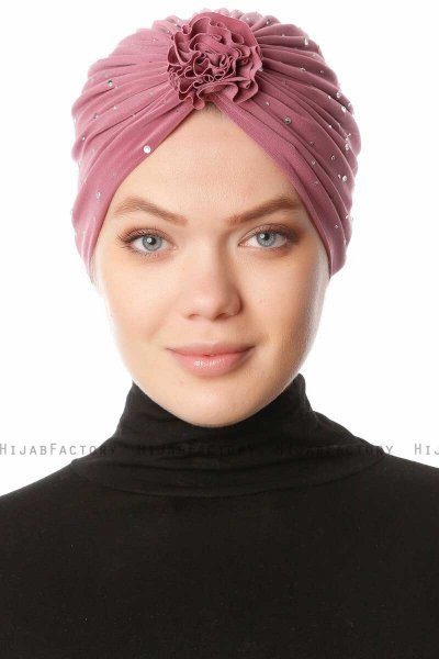Shereen - Dunkelrosa Crepe Chiffon Turban - Sehr-i Sal