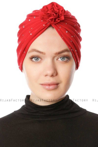 Shereen - Rot Crepe Chiffon Turban - Sehr-i Sal