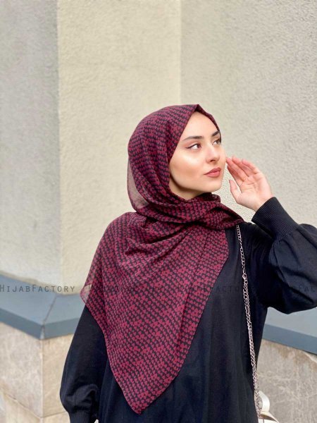 Shilan - Bordeaux Gemustert Crepe Hijab - Mirach