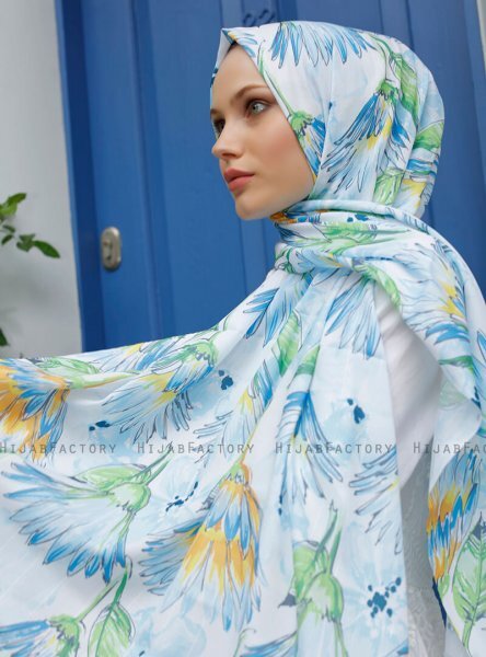 Yumna - Blau Blatt Gemustertes Hijab