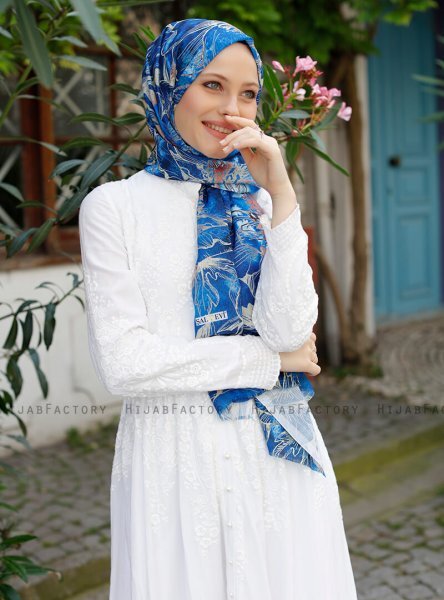 Yumna - Navy Blau Gemustertes Hijab