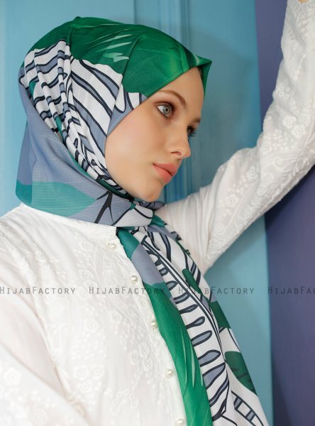Yumna - Dunkelgrün Gemustertes Hijab