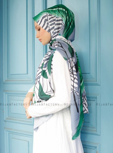 Yumna - Dunkelgrün Gemustertes Hijab