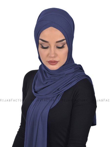 Sofia - Navy Blau Baumwolle Praktisch Hijab
