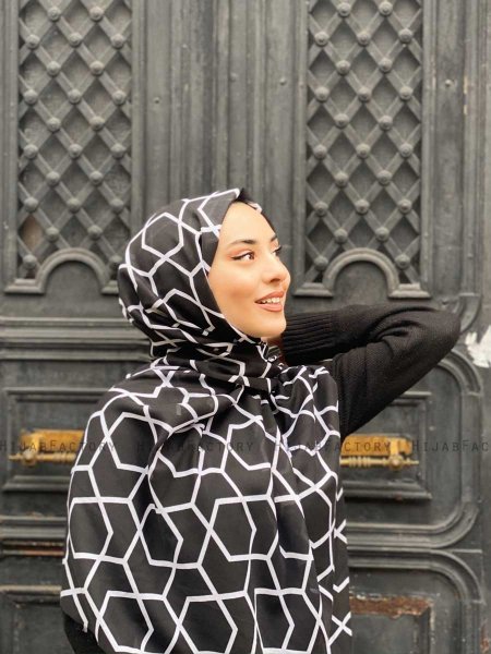 Sora - Schwarz Gemustert Baumwolle Hijab - Mirach