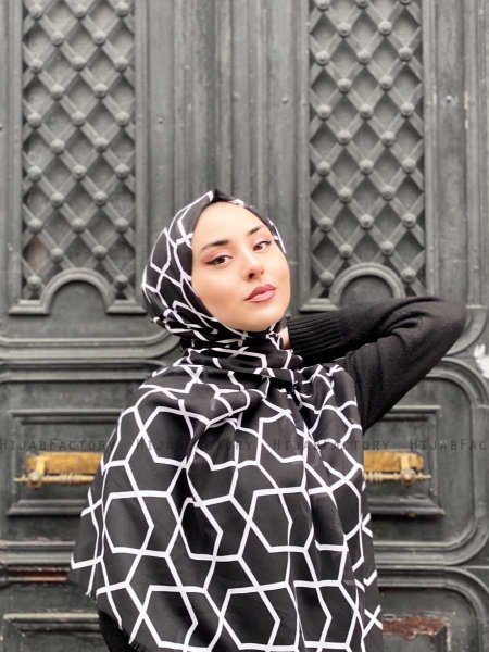 Sora - Schwarz Gemustert Baumwolle Hijab - Mirach