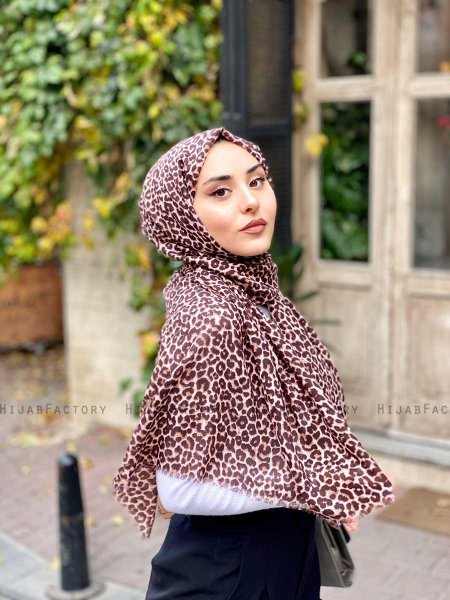 Suha - Braun Leopard Gemustert Baumwolle Hijab