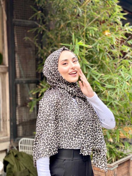 Suha - Khaki Leopard Gemustert Baumwolle Hijab