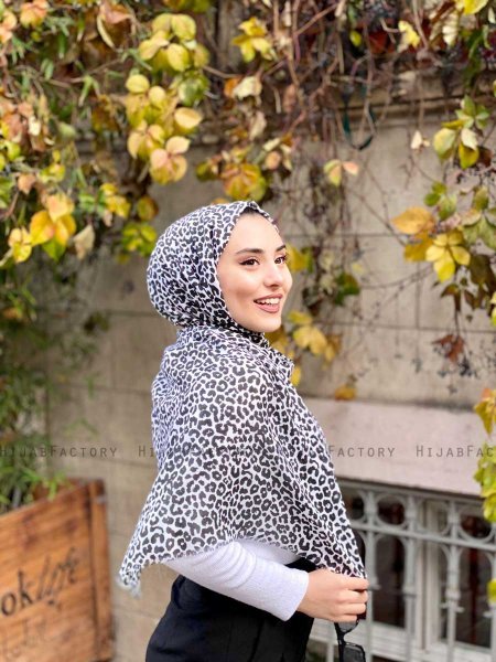 Suha - Schwarz & Weiß Leopard Gemustert Baumwolle Hijab