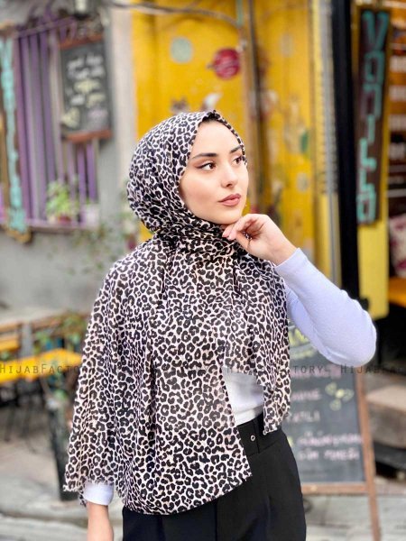 Suha - Taupe Leopard Gemustert Baumwolle Hijab