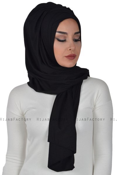 Tamara - Schwarz Baumwolle Praktisch Hijab