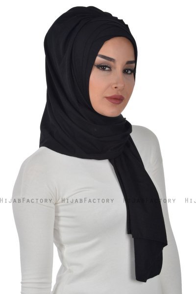 Tamara - Schwarz Baumwolle Praktisch Hijab